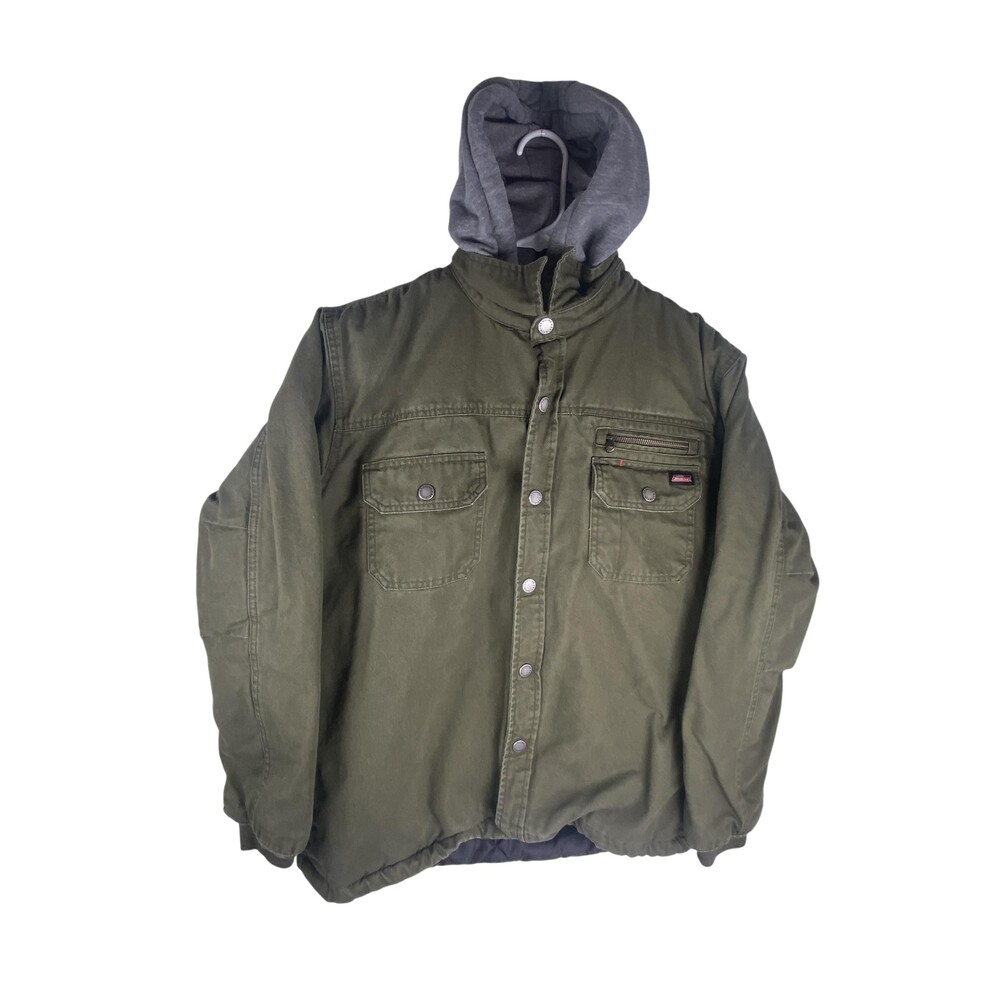 Dickies Jacket Mens Large Green Hooded Quilted Insulated Warm Workwear NJS100GC